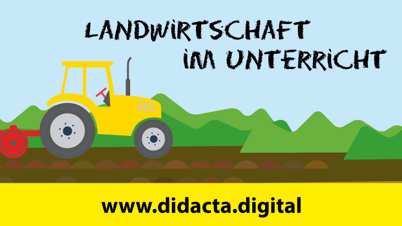 Traktor-Illustration und Schriftzug "Landwirtschaft im Unterricht"