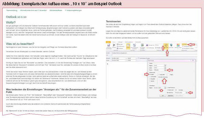 Exemplarischer Aufbau eines "10 x 10" am Beispiel Outlook - Klick führt zu Großansicht